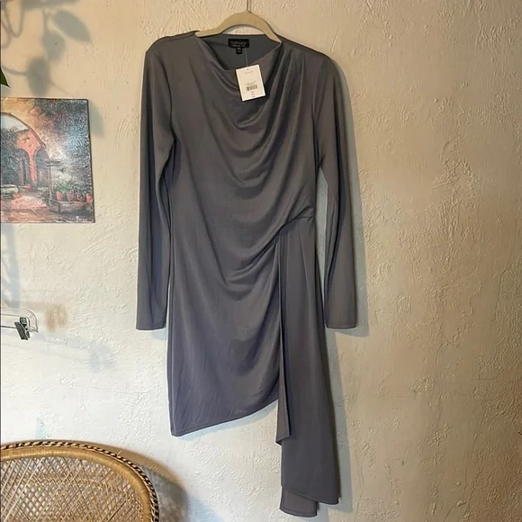 Topshop Elegant Gray Draped Dress - Picture 2 of 9